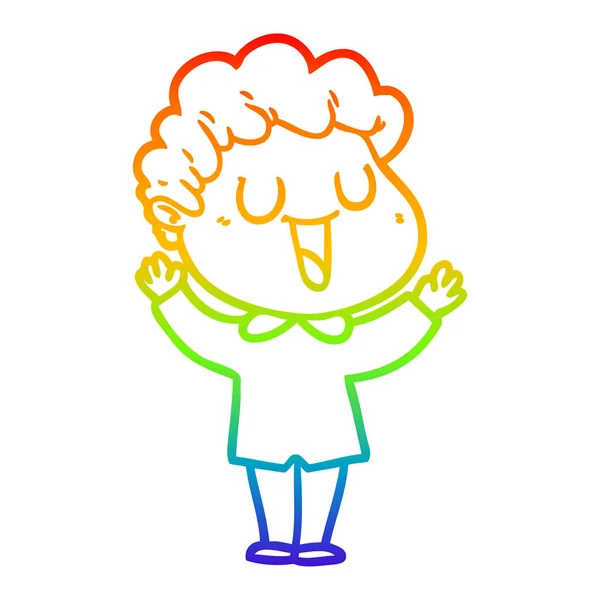 Arcobaleno gradiente linea disegno ridere cartone animato uomo — Vettoriale Stock