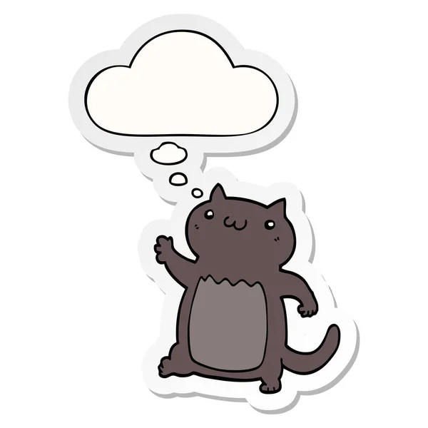 Desenho animado gato e pensamento bolha como um adesivo impresso — Vetor de Stock