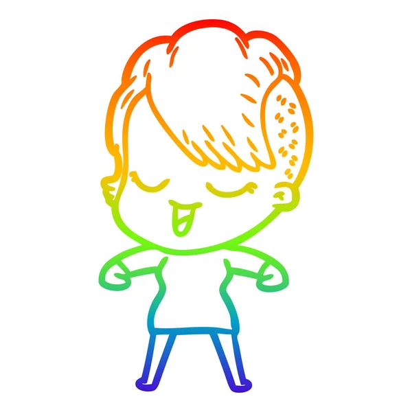 Arco-íris linha gradiente desenho feliz cartoon menina —  Vetores de Stock