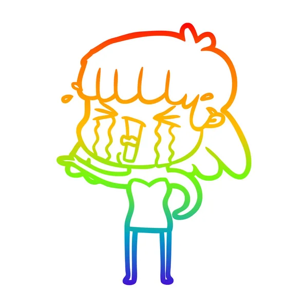 彩虹渐变线绘制卡通女人在眼泪 — 图库矢量图片