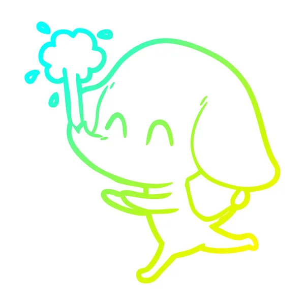 Gradient froid ligne dessin mignon dessin animé éléphant spouting eau — Image vectorielle