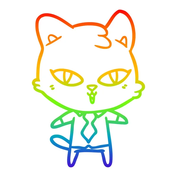 Regenboog gradiënt lijntekening cartoon kat — Stockvector