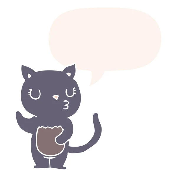 Lindo gato de dibujos animados y burbuja de habla en estilo retro — Archivo Imágenes Vectoriales