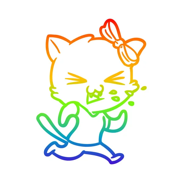 Linea gradiente arcobaleno disegno cartone animato gatto — Vettoriale Stock