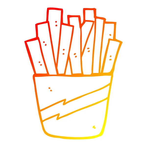 Línea de gradiente caliente dibujo caja de dibujos animados de patatas fritas — Vector de stock