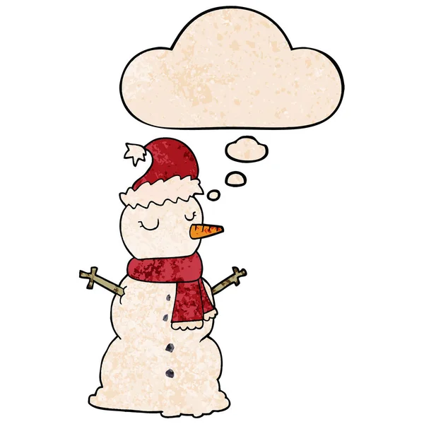 Cartoon Snowman en dacht bubble in grunge textuur patroon sty — Stockvector