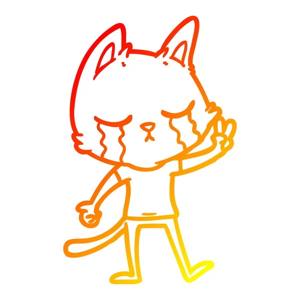 暖かいグラデーションライン描画泣く漫画の猫 — ストックベクタ