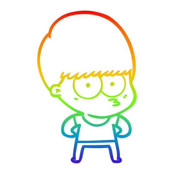 Regenboog gradiënt lijntekening Curious cartoon jongen — Stockvector