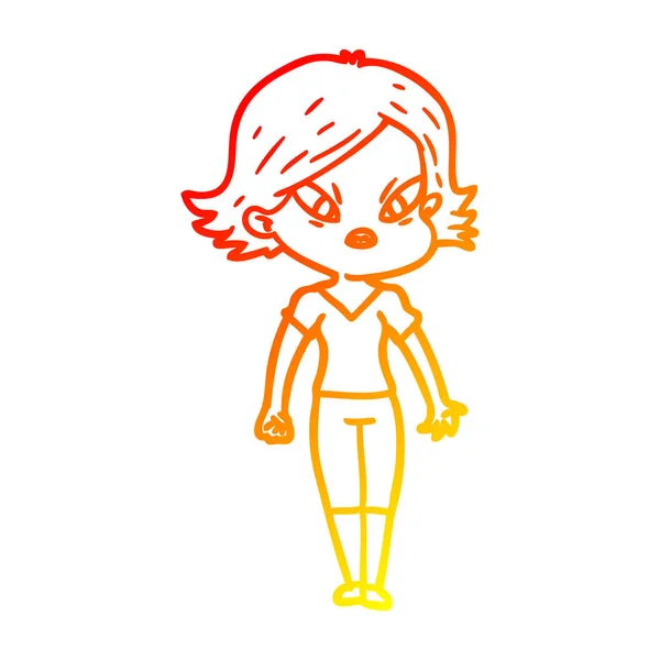 Linea gradiente caldo disegno cartone animato donna stressata — Vettoriale Stock