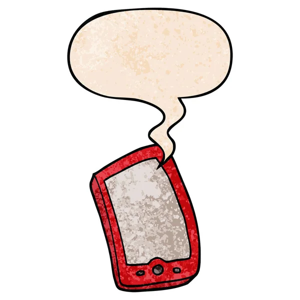 Cartoon telefon komórkowy i bańka mowy w stylu retro tekstury — Wektor stockowy