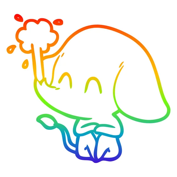 Linea gradiente arcobaleno disegno carino cartone animato elefante sputando wat — Vettoriale Stock