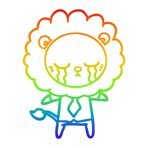 Regenboog gradiënt lijntekening huilen cartoon Leeuw — Stockvector