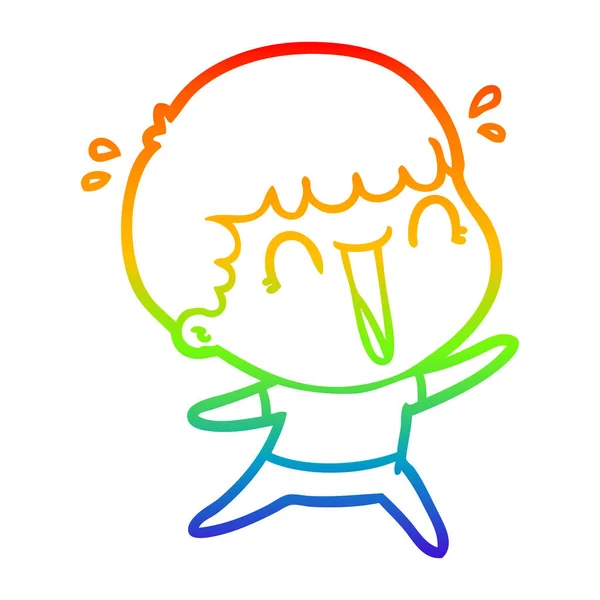 Rainbow gradient linje ritning skrattande tecknad man — Stock vektor