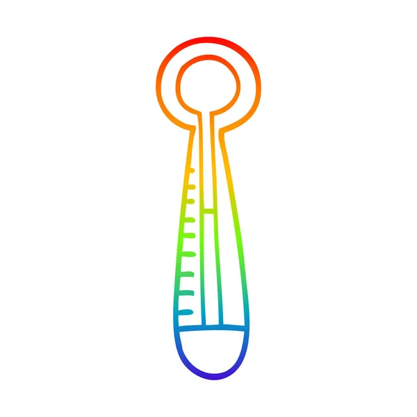 Regenboog gradiënt lijntekening cartoon hete thermometer — Stockvector