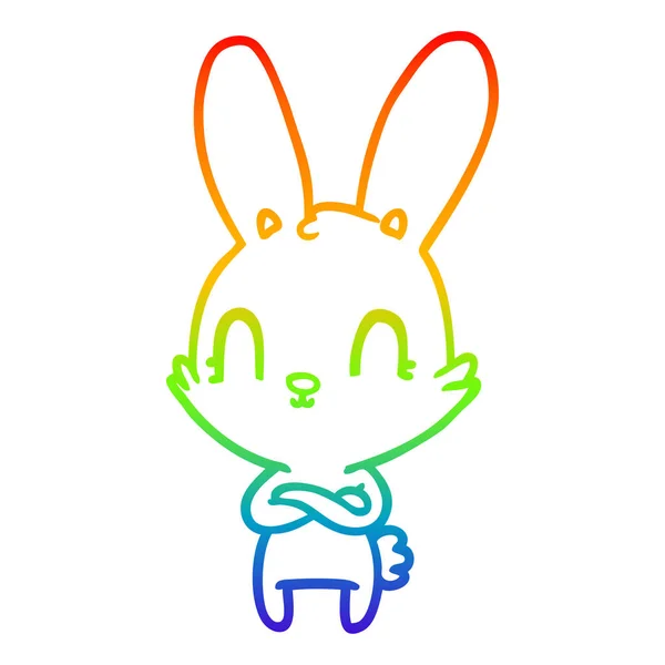 Rainbow gradient line drawing cute cartoon rabbit — Stock Vector