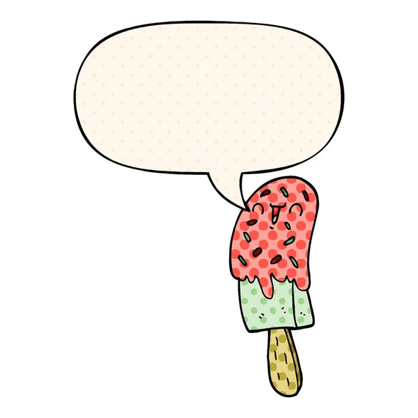 Tecknad Ice lolly och pratbubbla i serietidning stil — Stock vektor