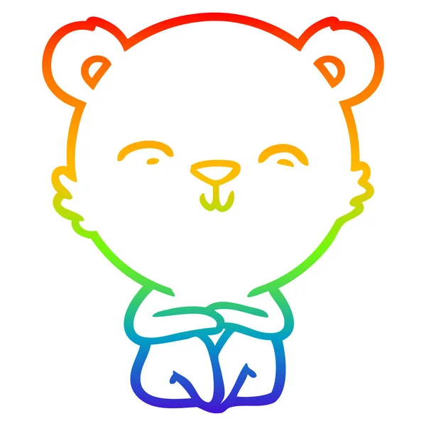 Rainbow gradient line drawing happy cartoon bear sitting — Stock Vector