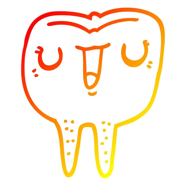 Linha gradiente quente desenho desenhos animados dente feliz — Vetor de Stock