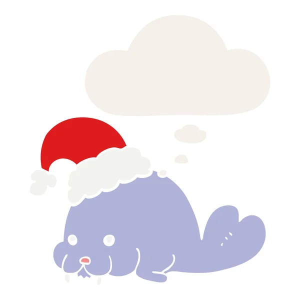 Kreslené vánoční Mrož a myšlenkové bubliny v retro stylu — Stockový vektor