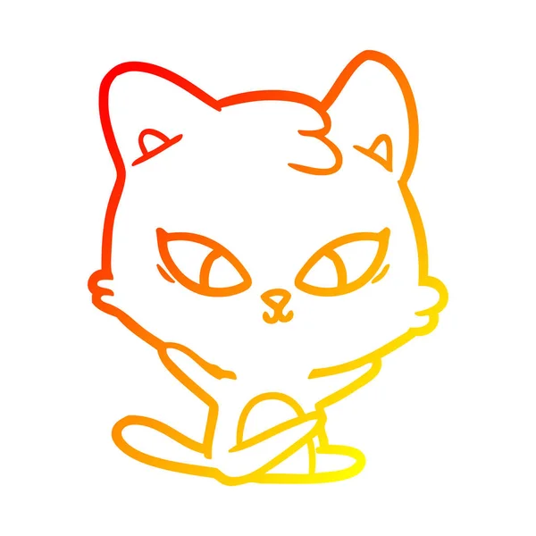 Warme kleurovergang lijntekening cute cartoon kat — Stockvector
