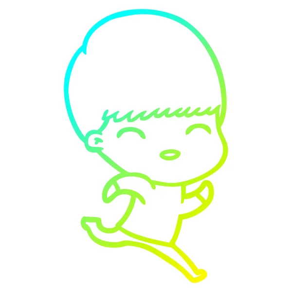 Kall gradient linje ritning lycklig tecknad pojke — Stock vektor