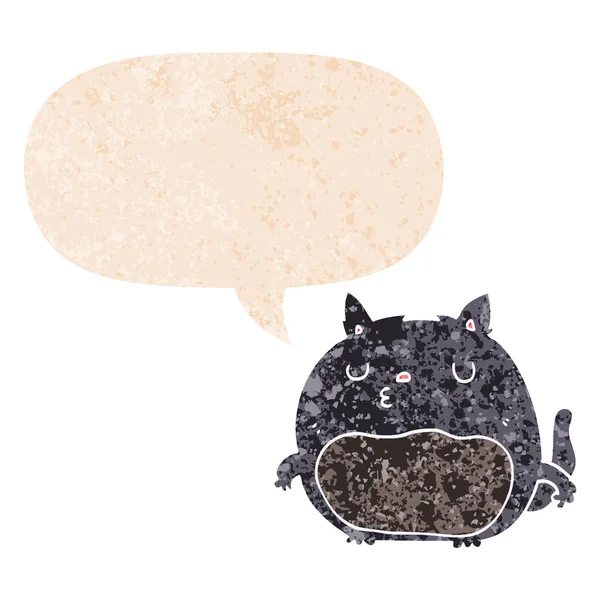 Chat dessin animé et bulle de parole dans un style texturé rétro — Image vectorielle