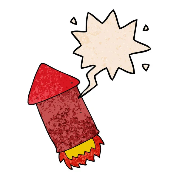 Cartoon Rocket i bańka mowy w stylu retro tekstury — Wektor stockowy