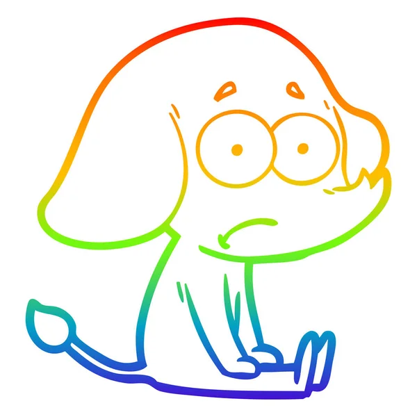 Linea gradiente arcobaleno disegno cartone animato elefante incerto seduto su flo — Vettoriale Stock