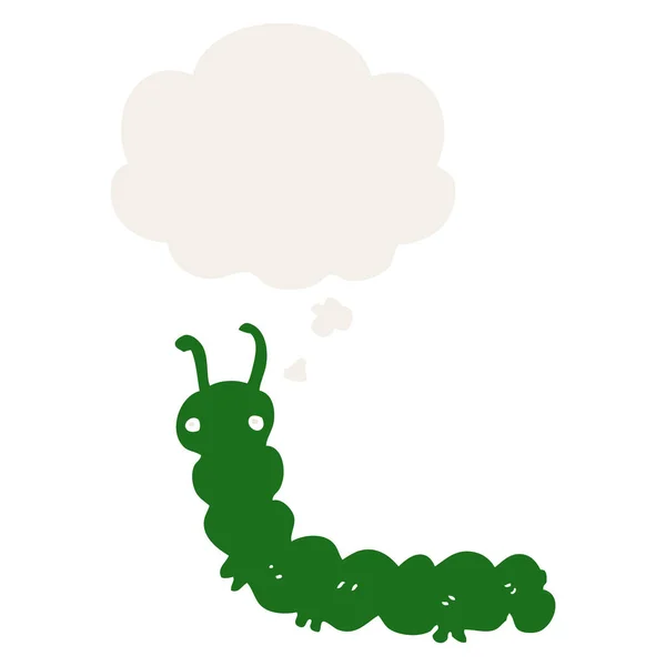 Tecknad Caterpillar och tankebubbla i retrostil — Stock vektor