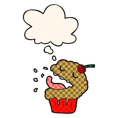 çizgi roman tarzında karikatür cupcake ve düşünce balonu