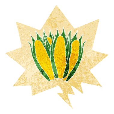 retro dokulu tarzda karikatür mısır ve konuşma balonu