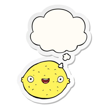 karikatür limon ve baskılı bir etiket olarak kabarcık düşünce