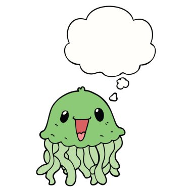 karikatür denizanası ve düşünce balonu