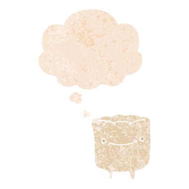 retro dokulu tarzda karikatür mutlu diş ve düşünce balonu