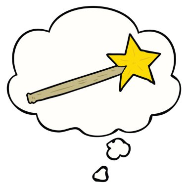 karikatür sihirli değnek ve düşünce balonu