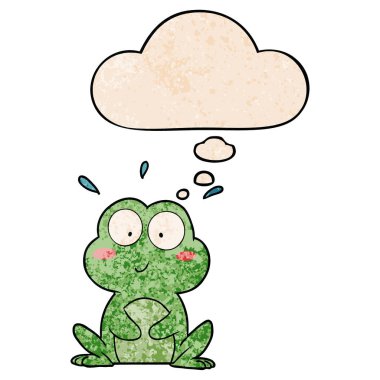 sevimli karikatür kurbağa ve grunge doku desen s düşünce balonu