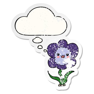 karikatür çiçek ve sıkıntılı yıpranmış etiket olarak kabarcık düşünce