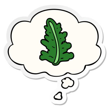 karikatür yaprak ve baskılı bir etiket olarak kabarcık düşünce