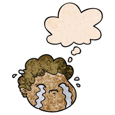 karikatür ağlayan çocuk ve grunge doku desen düşünce balonu 