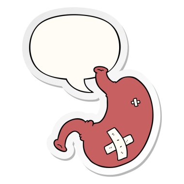 karikatür mide ve konuşma kabarcık etiket