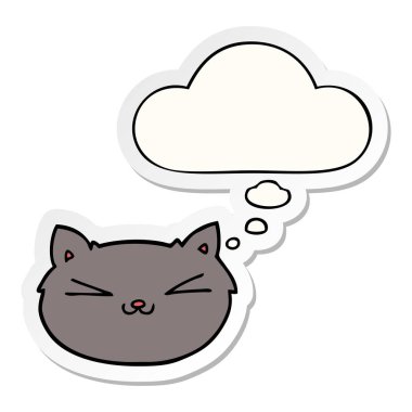 mutlu karikatür kedi ve basılı bir etiket olarak kabarcık düşünce