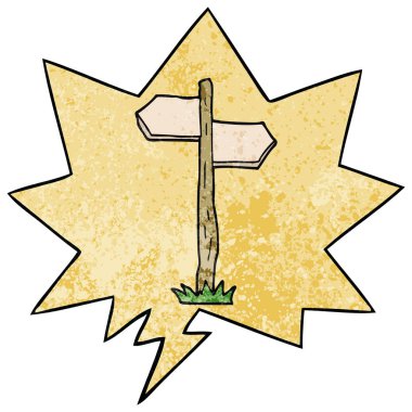 retro doku st karikatür eski yön işareti ve konuşma balonu