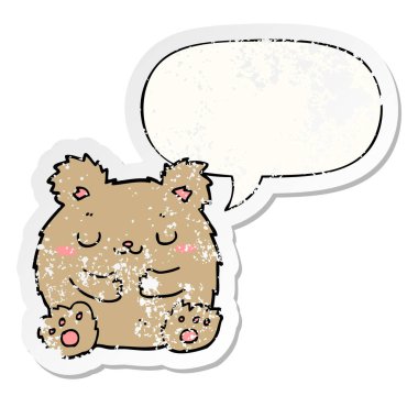 sevimli karikatür ayı ve konuşma balonu sıkıntılı etiket