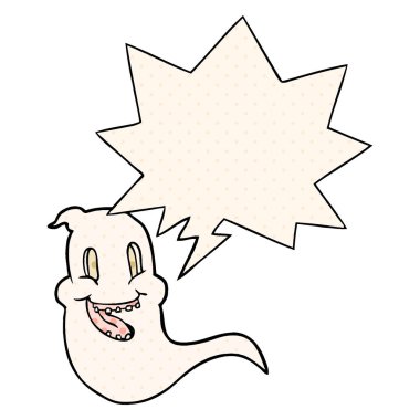 çizgi roman tarzında karikatür ürkütücü hayalet ve konuşma balonu