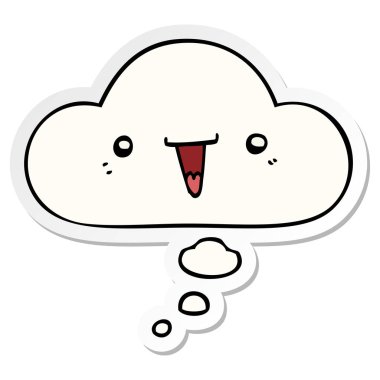 sevimli karikatür yüz ve baskılı bir etiket olarak kabarcık düşünce