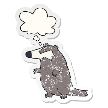 karikatür porsuk ve sıkıntılı yıpranmış etiket olarak kabarcık düşünce