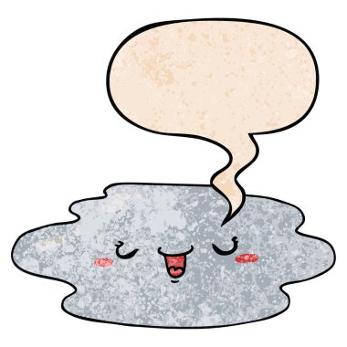 retro doku tarzında karikatür su birikintisi ve yüz ve konuşma balonu