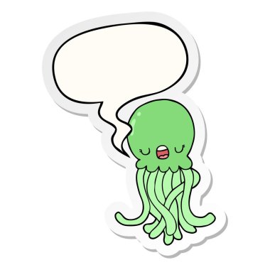 karikatür denizanası ve konuşma kabarcık etiket