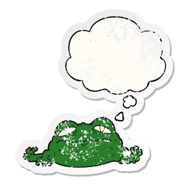 karikatür çirkin kurbağa ve sıkıntılı yıpranmış sticke olarak kabarcık düşündüm