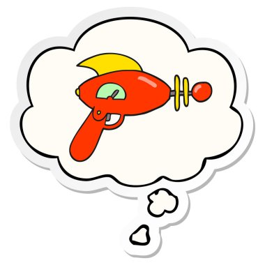 karikatür ışın silah ve baskılı bir etiket olarak kabarcık düşünce